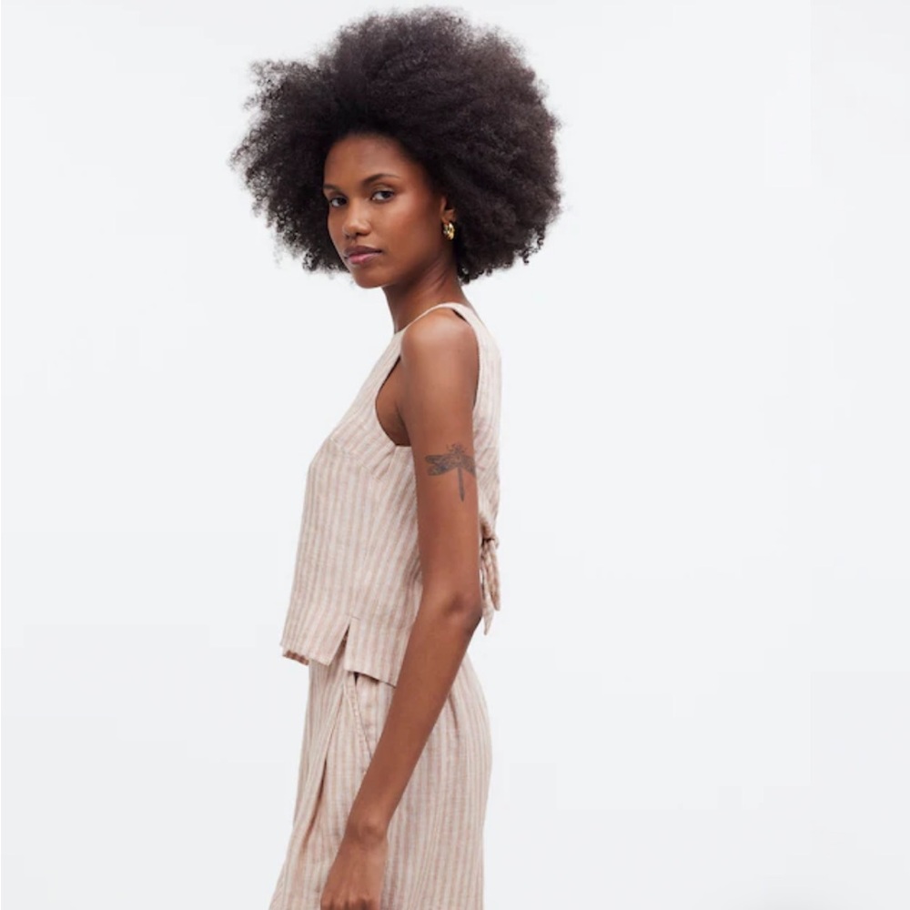 Madewell Tie-Back Scoopneck Top in 100% Linen brown stripped - Picture 5 of 10
